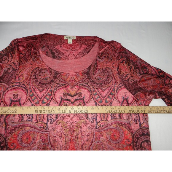One World Women's 3X Pink Paisley Print Blouse - Picture 7 of 8